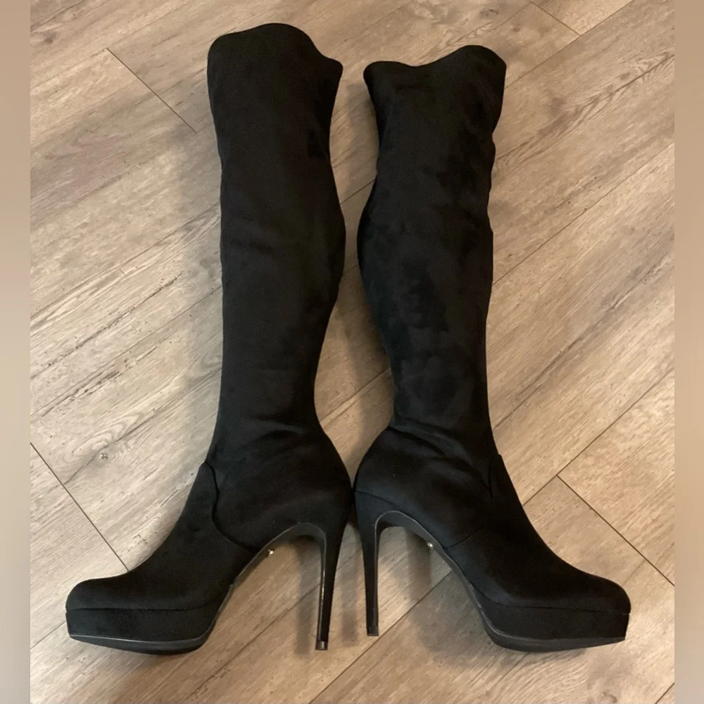 Thalia Sodi Clarissa Over-the-Knee Boots in Black Microfiber - Picture 7 of 15